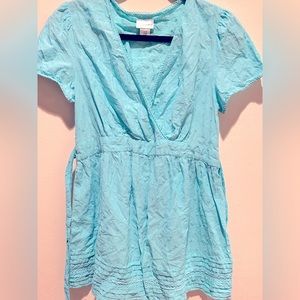 Motherhood Maternity Womens short sleeve embroidered blue blouse